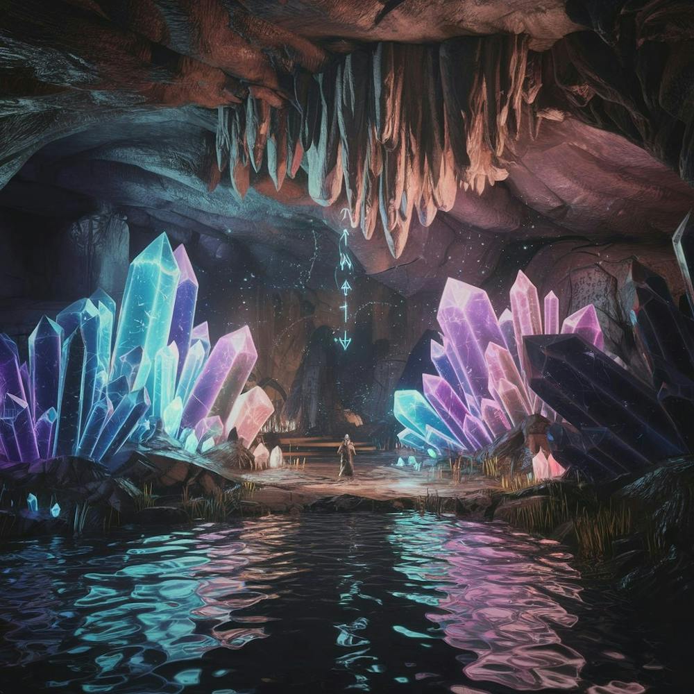 Caverne de Cristal avec des Cristaux Magiques
