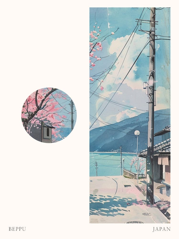 Beppu Japan 2 Cut Out Travel Poster