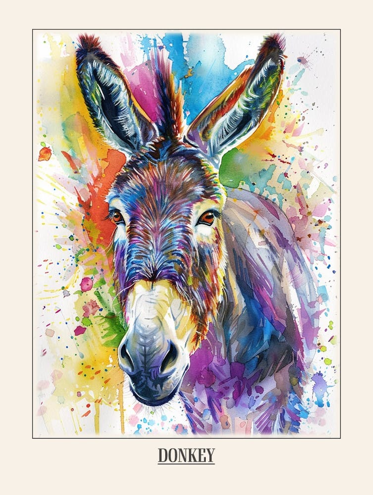 Donkey Colourful Watercolour 4 Poster