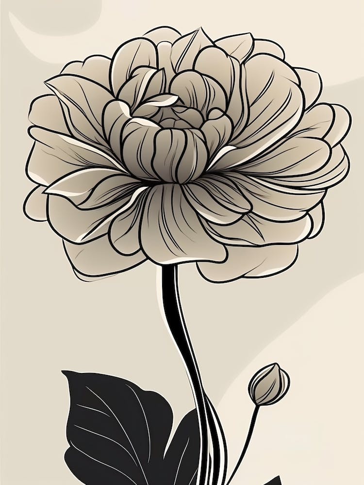 Dahlia Line Art Flowers Illustration Neutral 19
