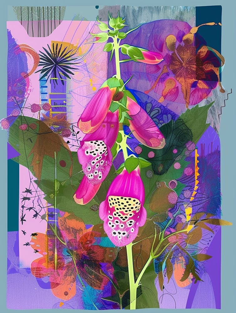 Foxglove 4 Neon Flower Collage