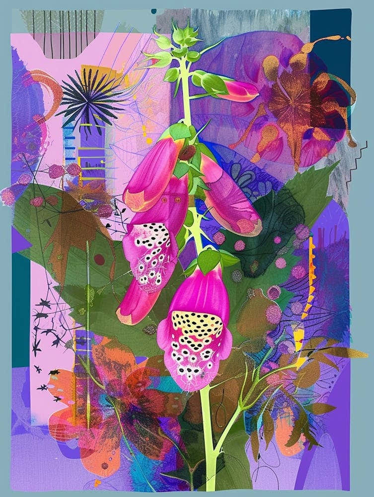 Foxglove 4 Neon Flower Collage