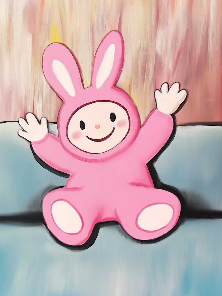 Kleines Niedliches Baby Im Pinken Hasenkostüm malerei