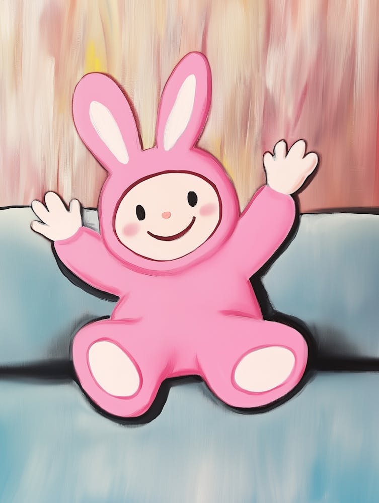 Kleines Niedliches Baby Im Pinken Hasenkostüm malerei