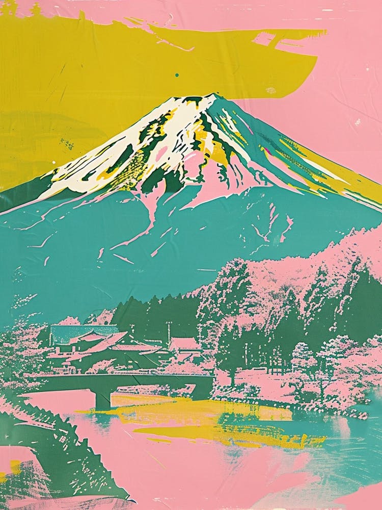 Mount Fuji Japan Retro Duotone Silkscreen 4