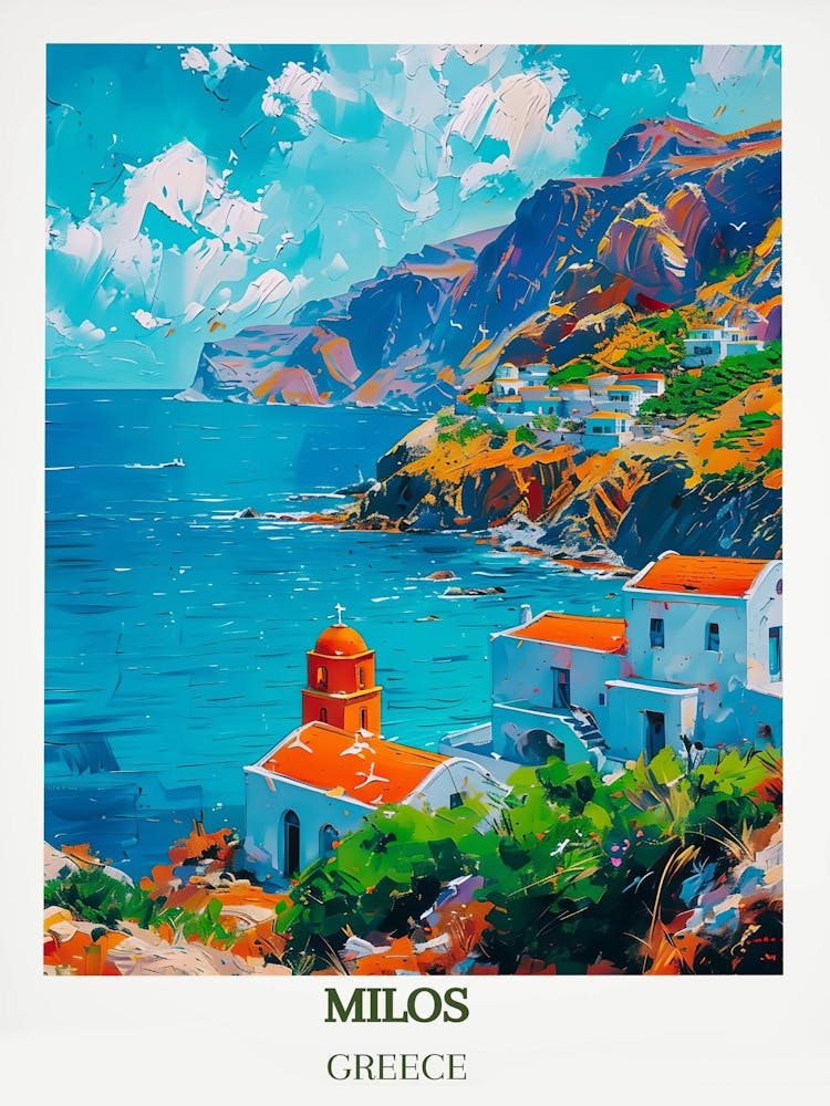Milos Travel Print, Travel Poster Of Milos, Greece Gift, Greek Islands Art, Milos Gift, Wall