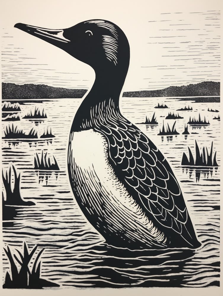 B&W Bird Linocut Canvasback 4