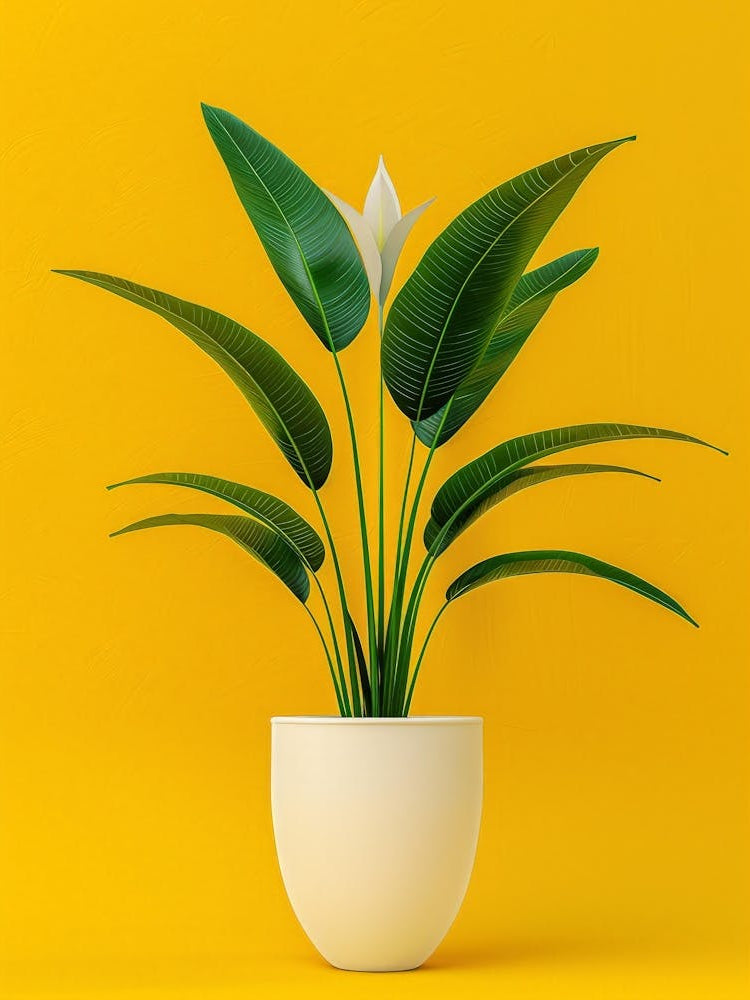 Plant In A Pot On Yellow Background