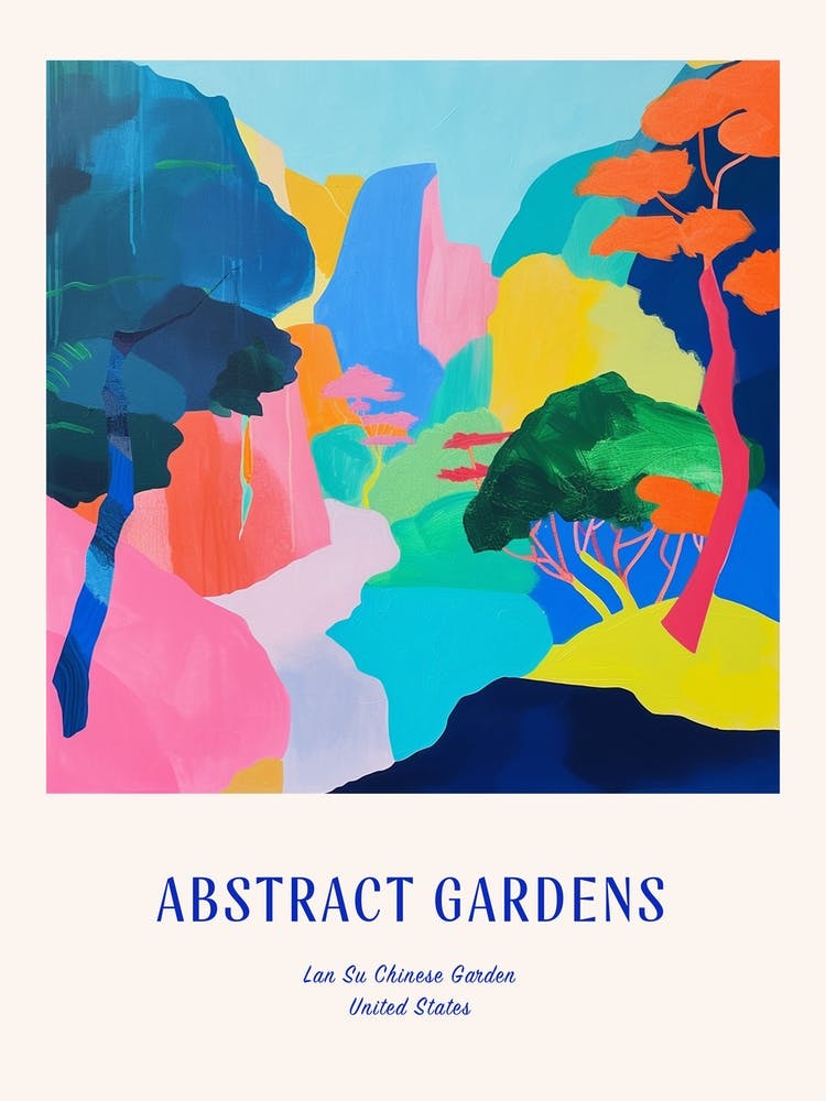 Colourful Gardens Lan Su Chinese Garden Usa 4 Blue Poster