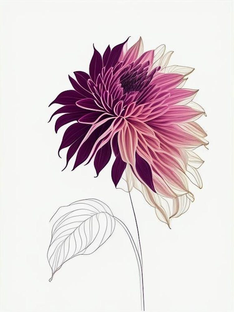 Dahlia Floral Minimal Line Drawing 1 Flower