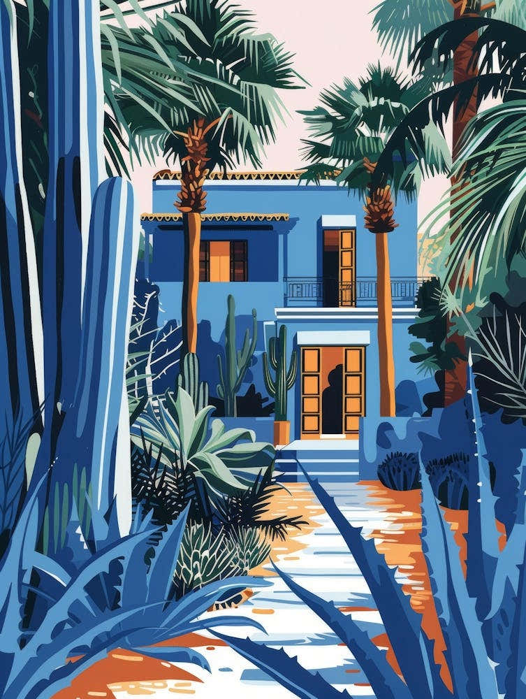 Blue House With Palm Trees
