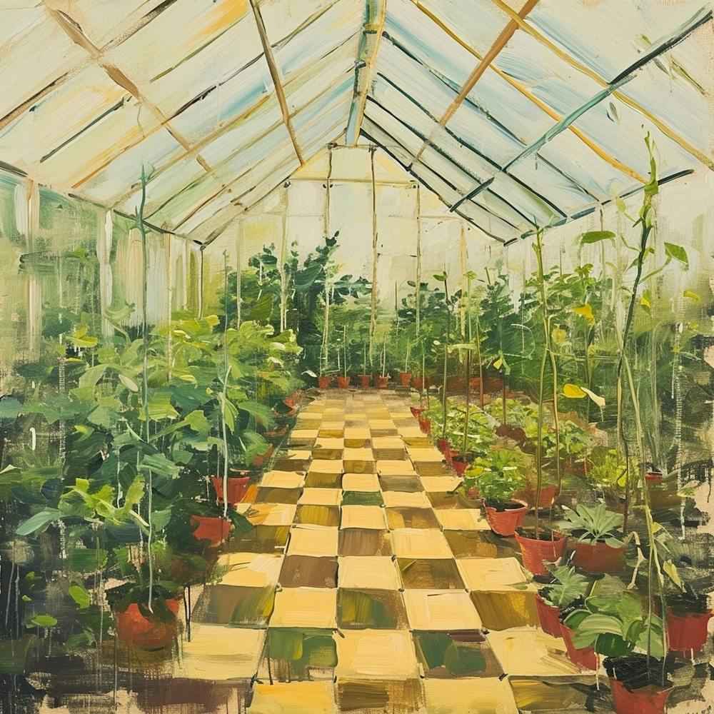 A Greenhouse Full Of Plants Yellow Checkerboard