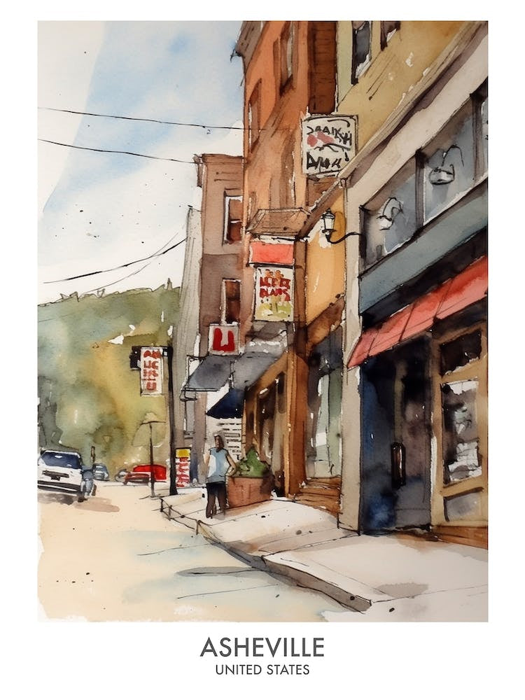 Asheville 4 Watercolour Travel Poster