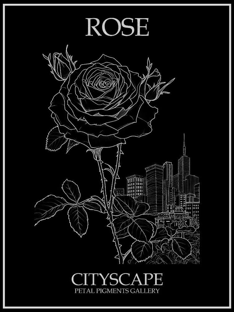 Rose Cityscape Line Drawing 3 Poster Inverted