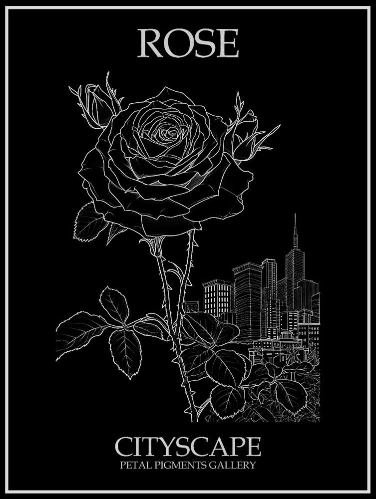 Rose Cityscape Line Drawing 3 Poster Inverted