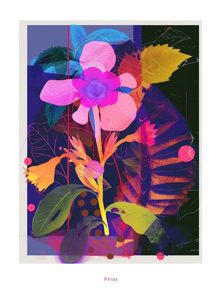 Phlox 2 Neon Flower Collage Poster
