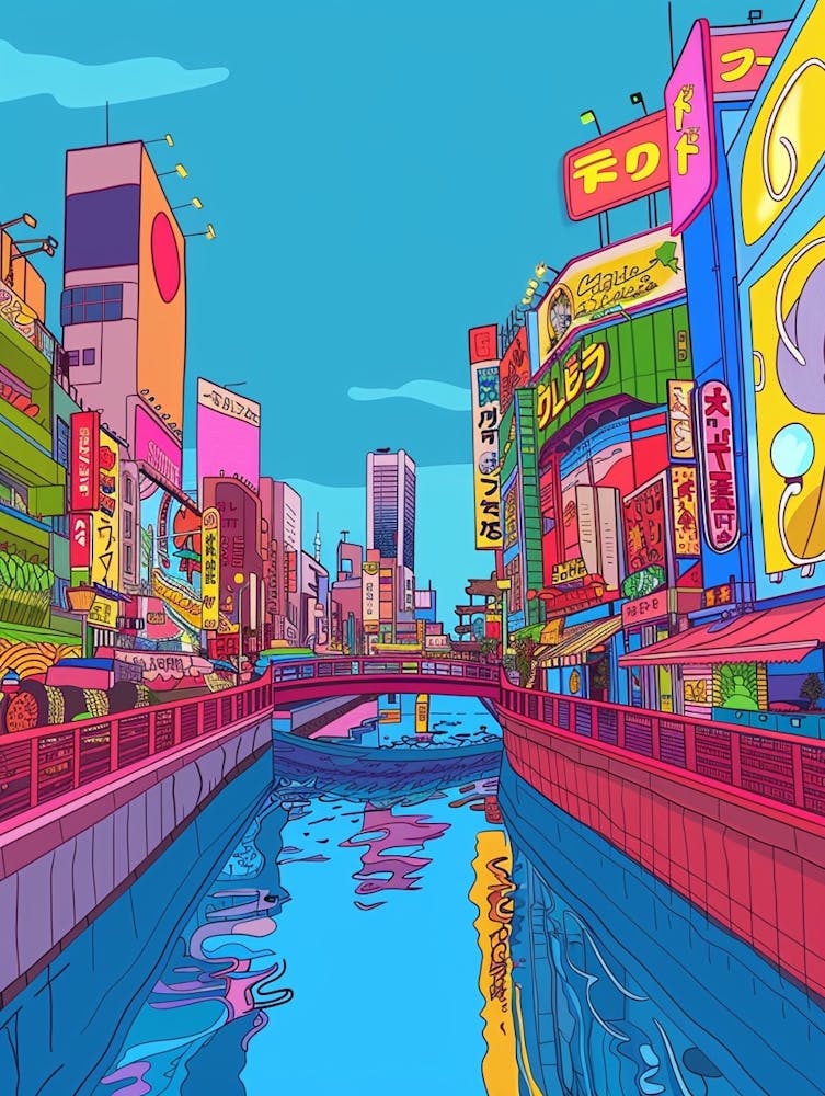 Dotonbori Osaka 3 Colourful Illustration