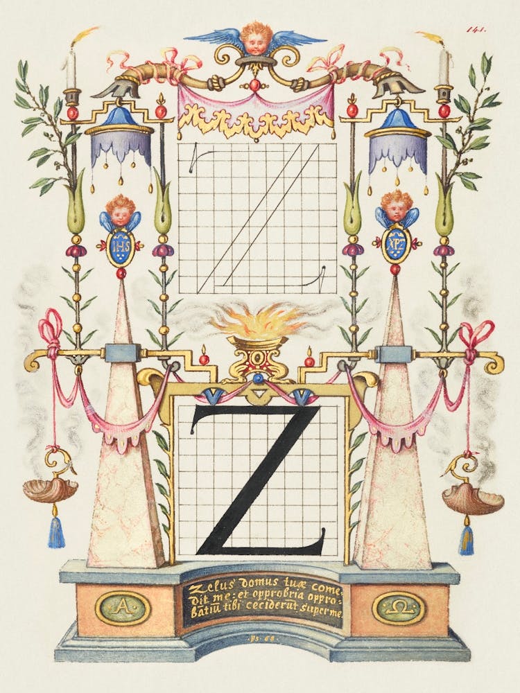 Anleitung zum Konstruieren des Buchstabens Z aus Mira Calligraphiae Monumenta, Joris Hoefnagel