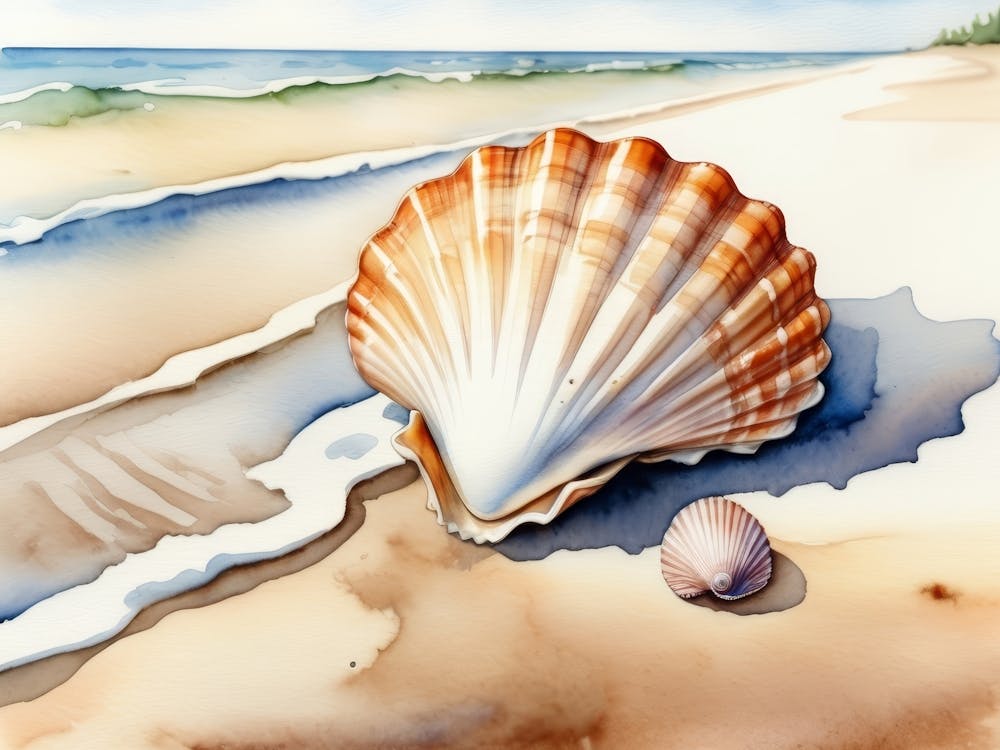 Coquillage sur la plage, peinture aquarelle 14