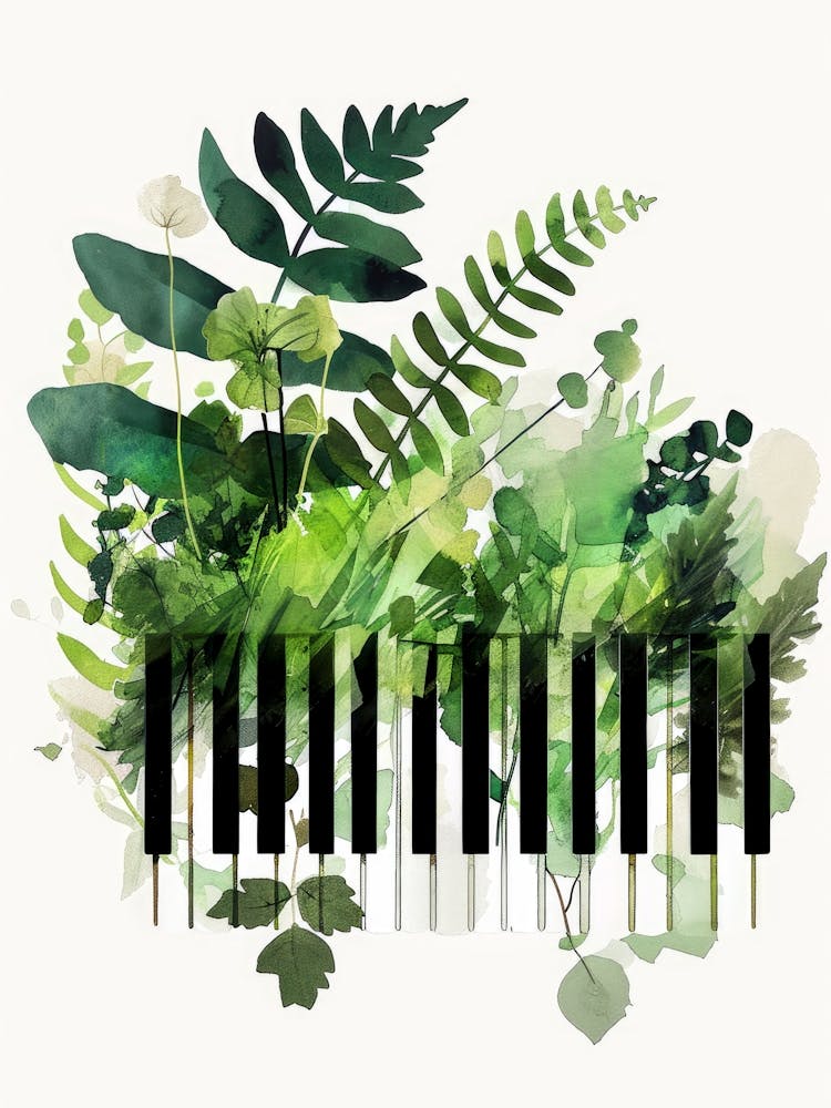 Piano Keys With Green Leaves music art
