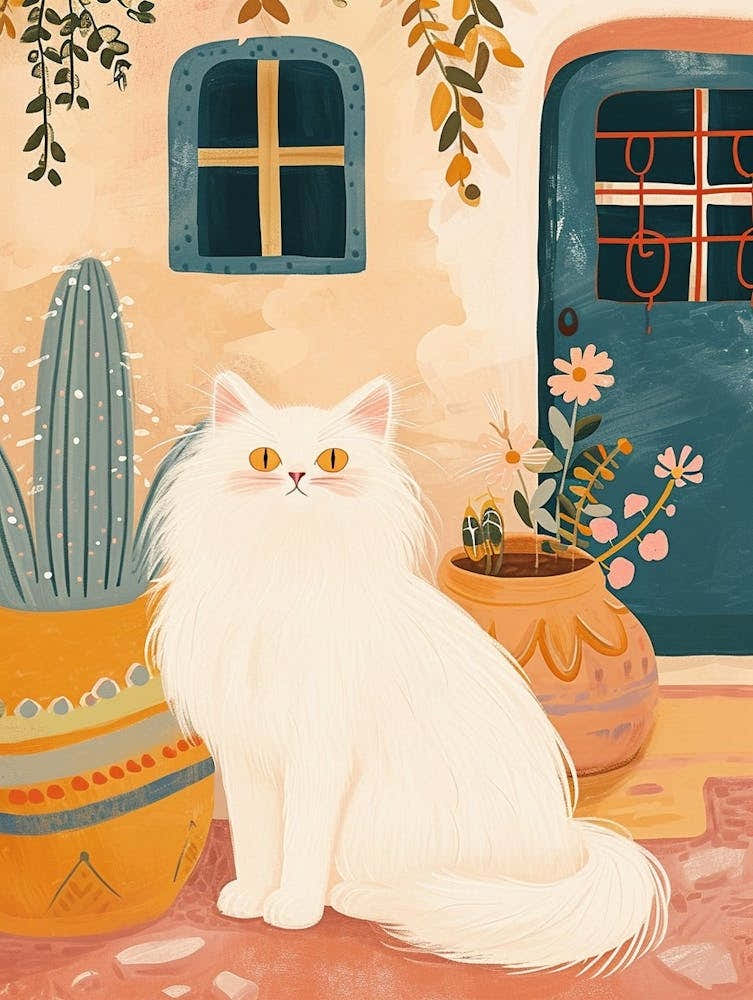Turkish Angora Storybook Illustration 2