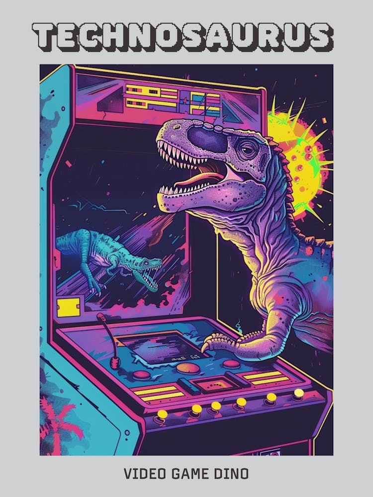 Dinosaur Retro Video Game Illustration 2 Poster