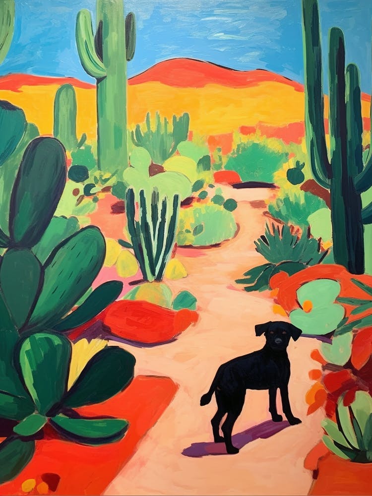 Painting Of A Dog In Desert Botanical Garden Usa In The Style Of Matisse 01