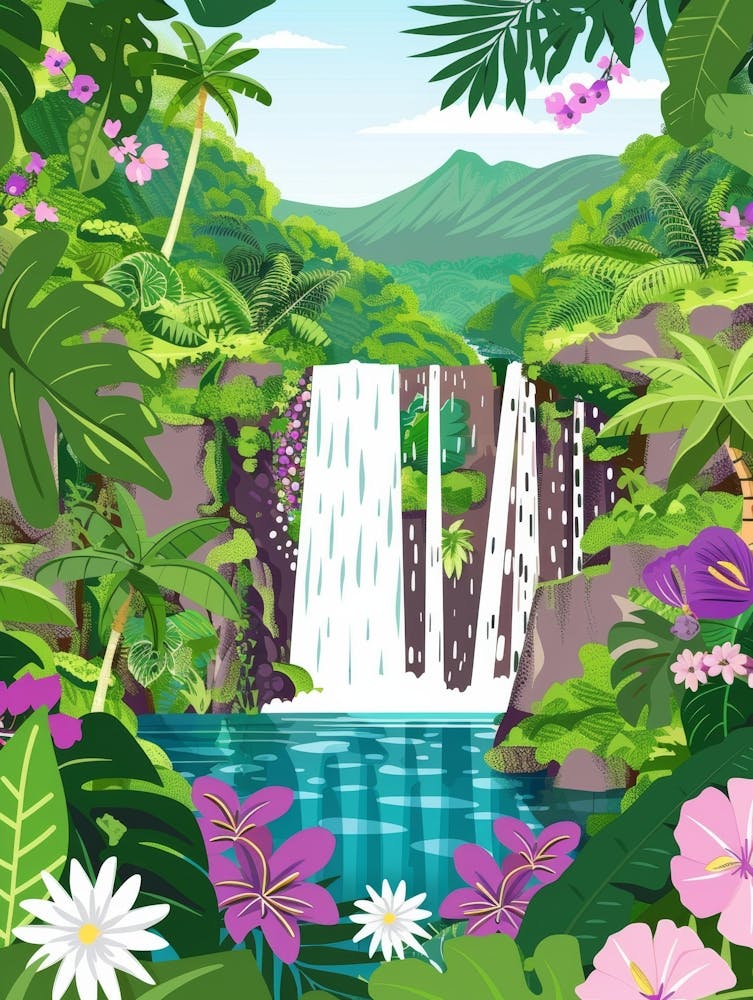 Tropical Landscape With Waterfall