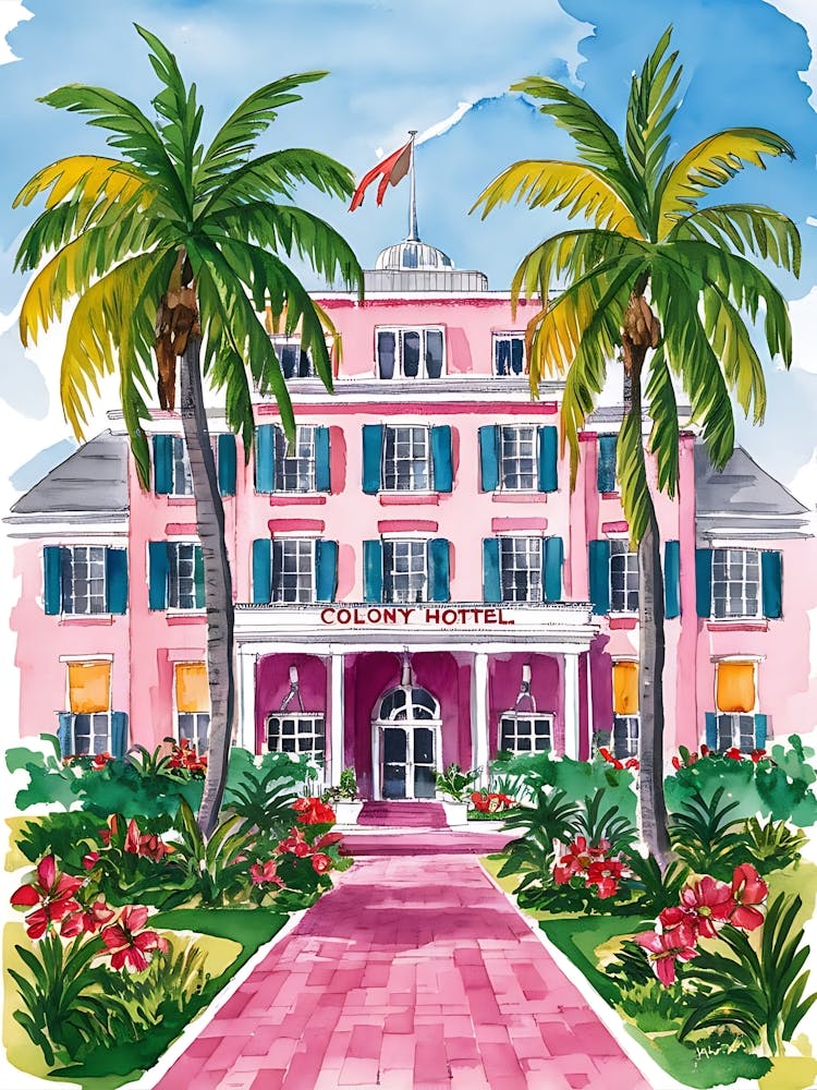 Colony Hotel, Palm Beach, Florida, Watercolor Print, Tropical Art, Watercolors, Colorful, Florida Painting (5)
