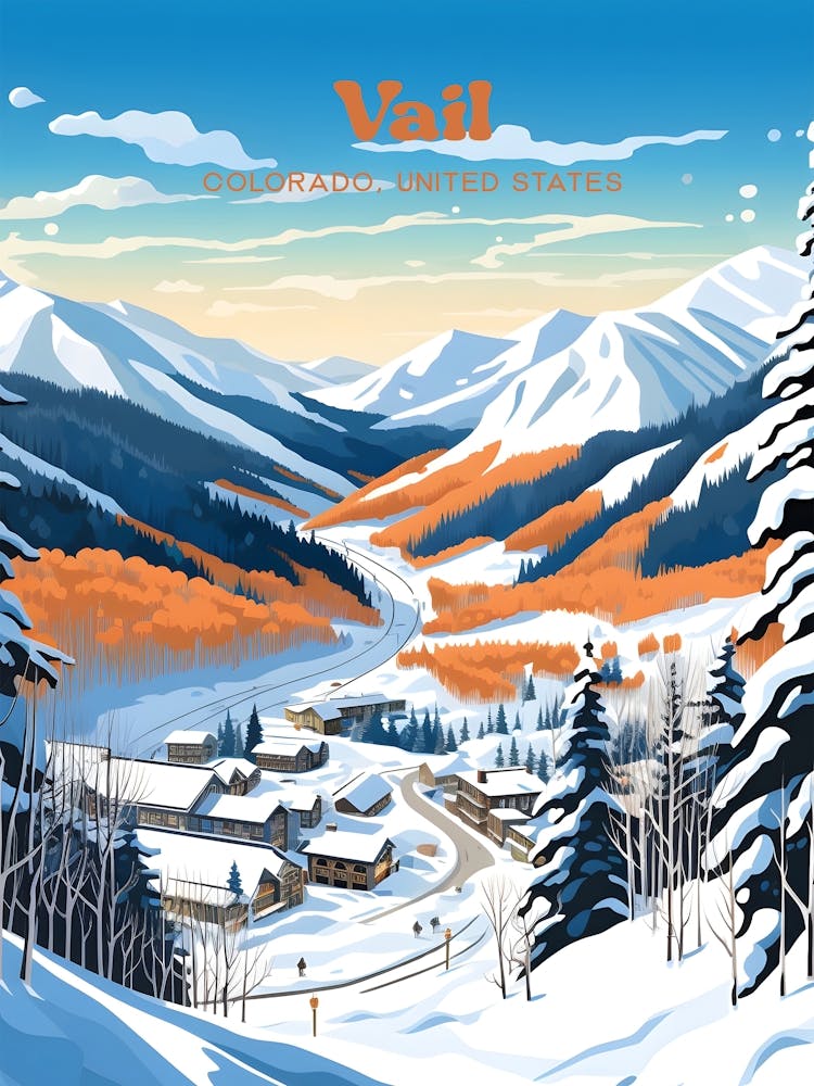 Vail Colorado United States Ski Resort Modern Travel Illustration