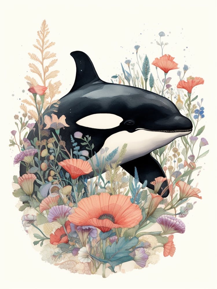Orca Whale And Flowers 3