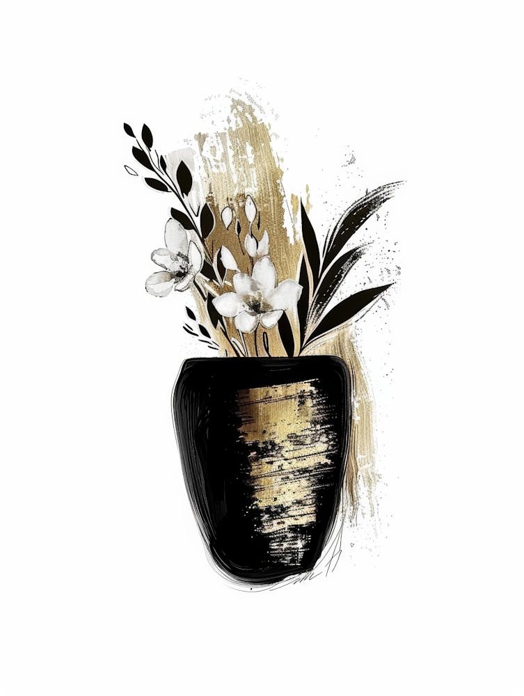 Black And Gold Floral Painting 1