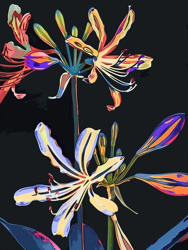 Neon Blumen auf schwarzem Agapanthus 4