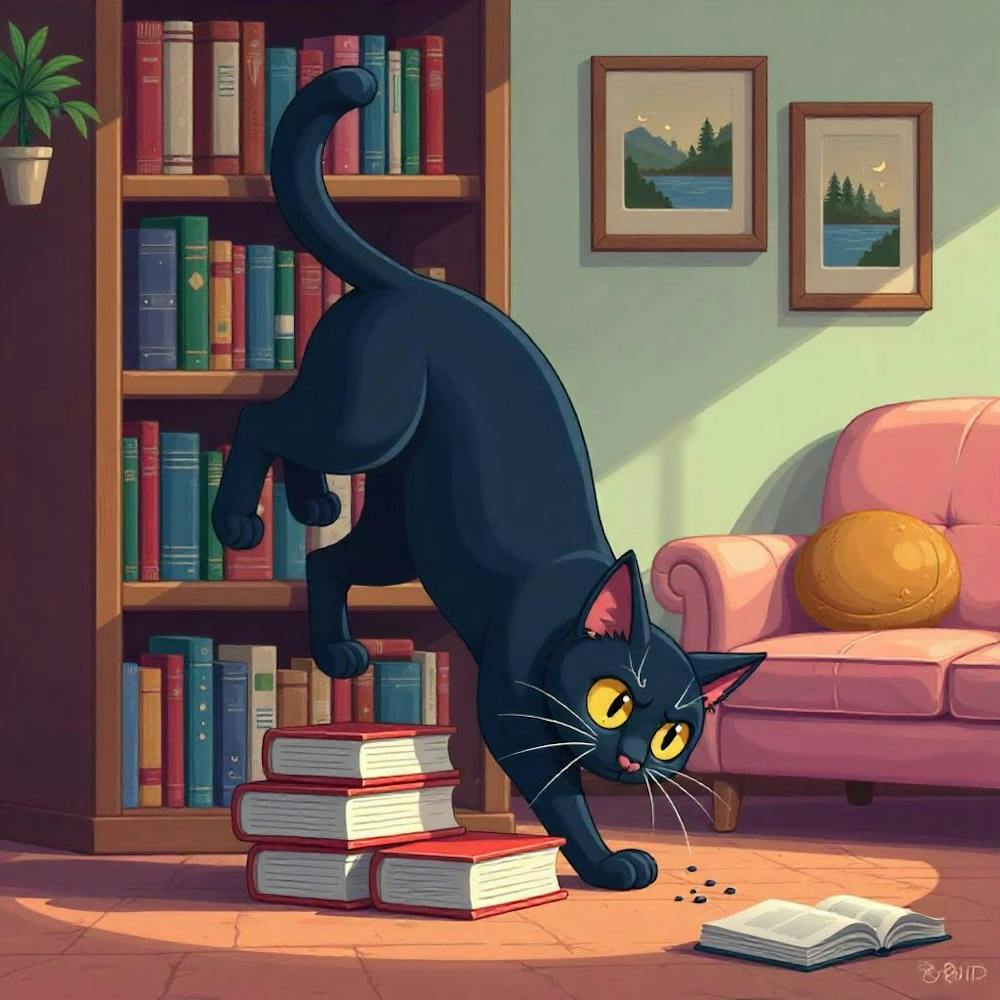 Cat Playing With Books Funny Cat (1)