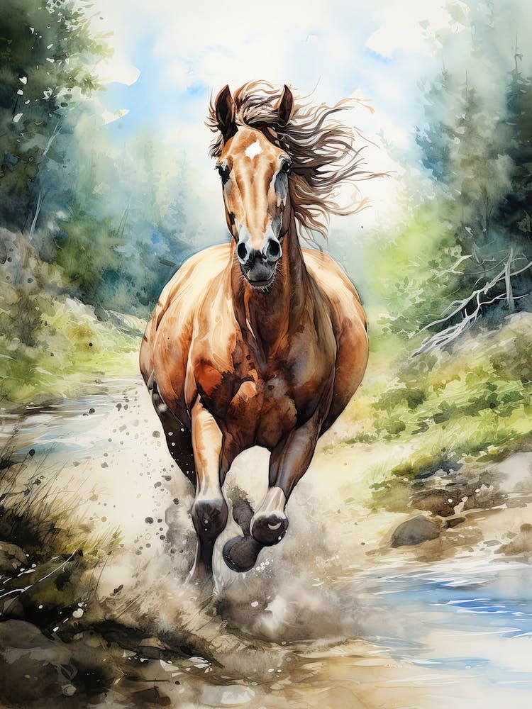 A Horse Painting In The Style Of Watercolor Painting 4