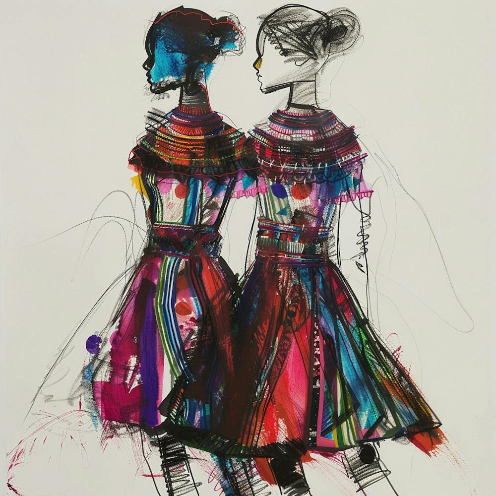 Two Women In Colorful Dresses