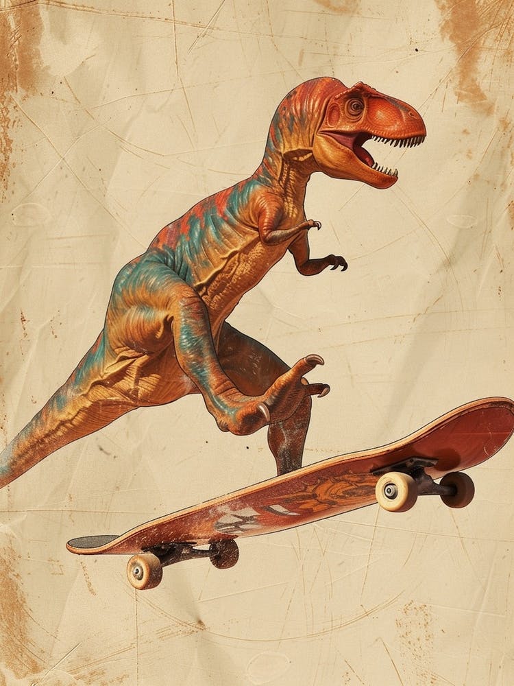 Vintage Parasaurolophus Dinosaur On A Skateboard 1