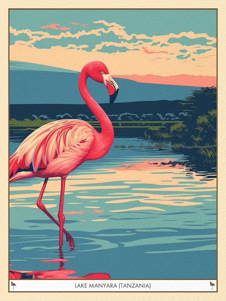 Greater Flamingo Lake Manyara Tanzania Tropical Illustration 1 Poster