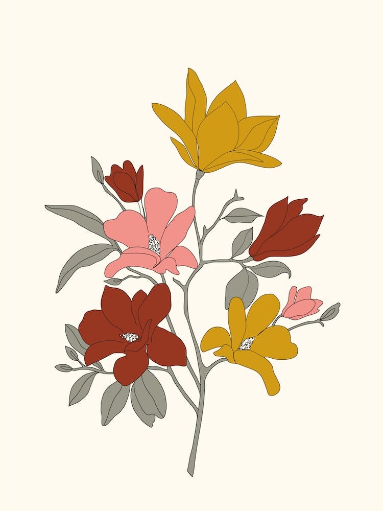 Colorful Minimal Line Art Magnolia