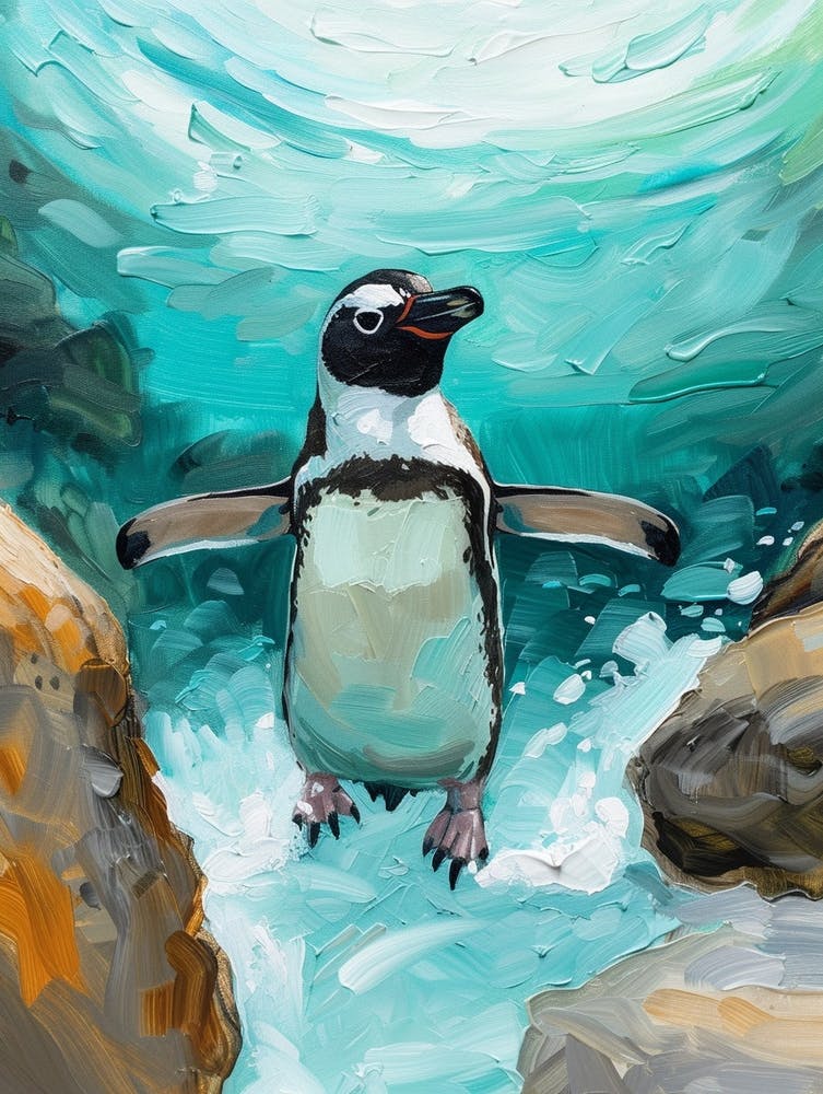 Adlie Penguin Paradise Harbor Oil Painting 2