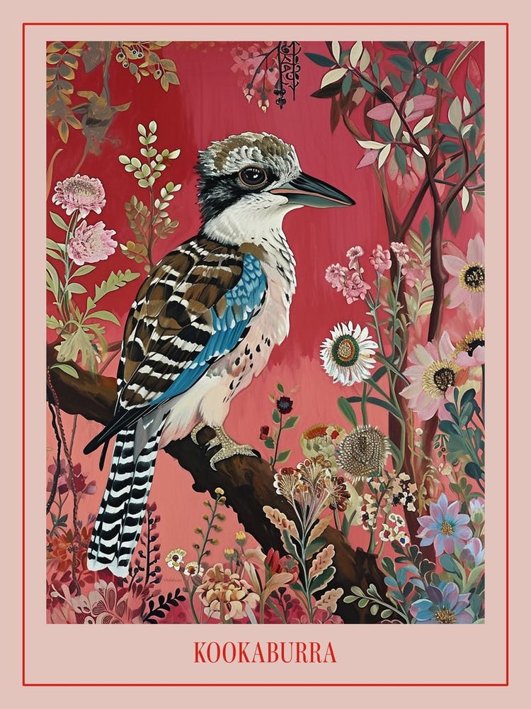 Floral Animal Painting Kookaburra 3 Poster