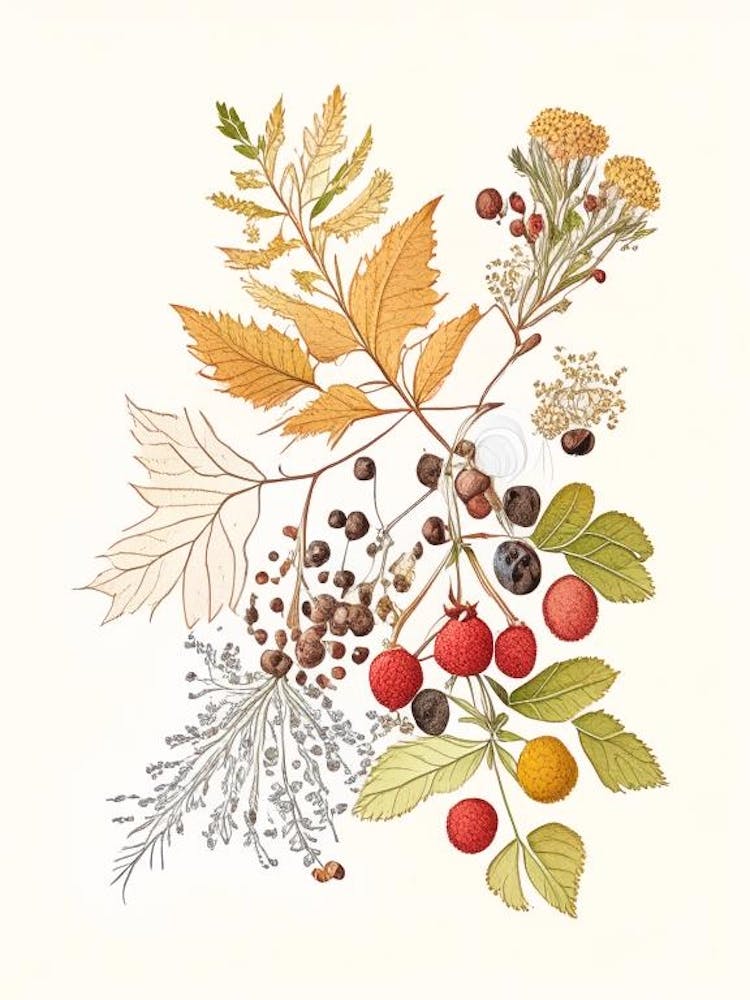Hawthorn Spices And Herbs Pencil Illustration 2