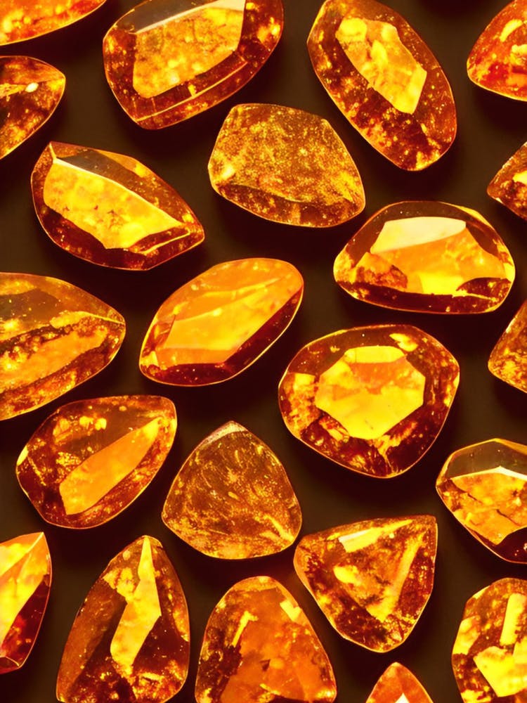 Amber Gems On Golden Background With 4k Effect