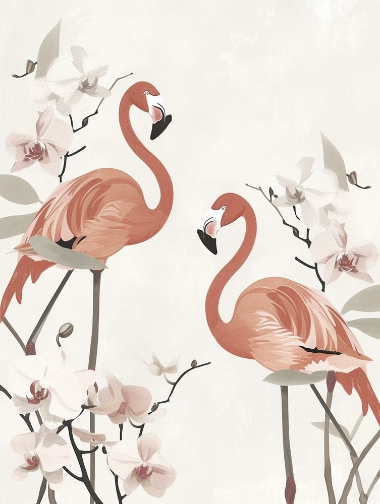 Jamess Flamingo And Orchids Minimalist Illustration 1