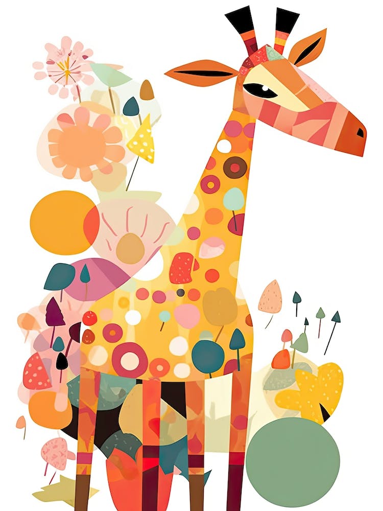 Giraffe Jungle Cartoon Illustration 4