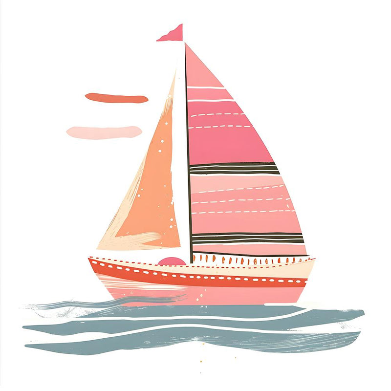 Pink Sailboat Wall Art – Nautical Watercolor Print, Coastal Decor, Pastel Ocean Illustration