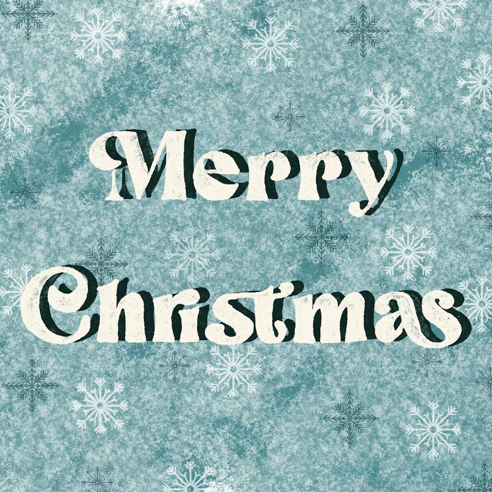 Merry Christmas sign with snowflakes