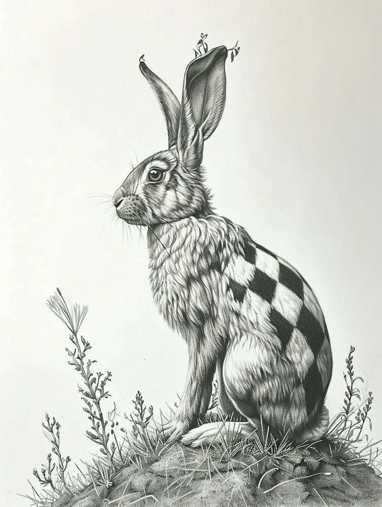 Checkered Giant Rabbit Drawing 2