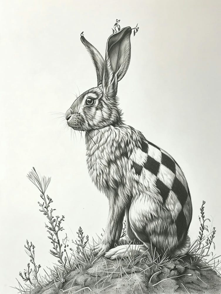 Checkered Giant Rabbit Drawing 2