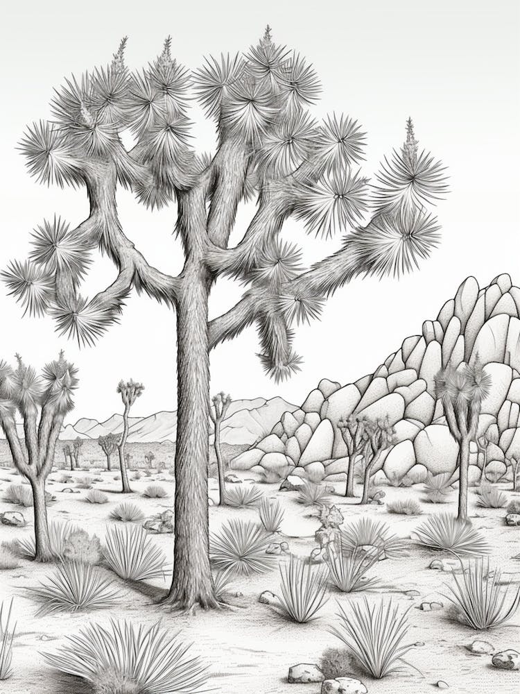  Detailed Drawing Of A Joshua Trees In Mojave Desert 3